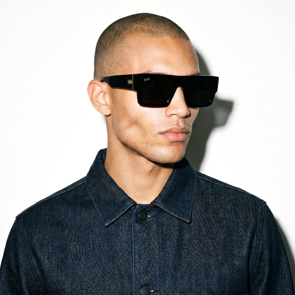 9FIVE Diego Black Sunglasses — worn on model [g:black s:all o:3]