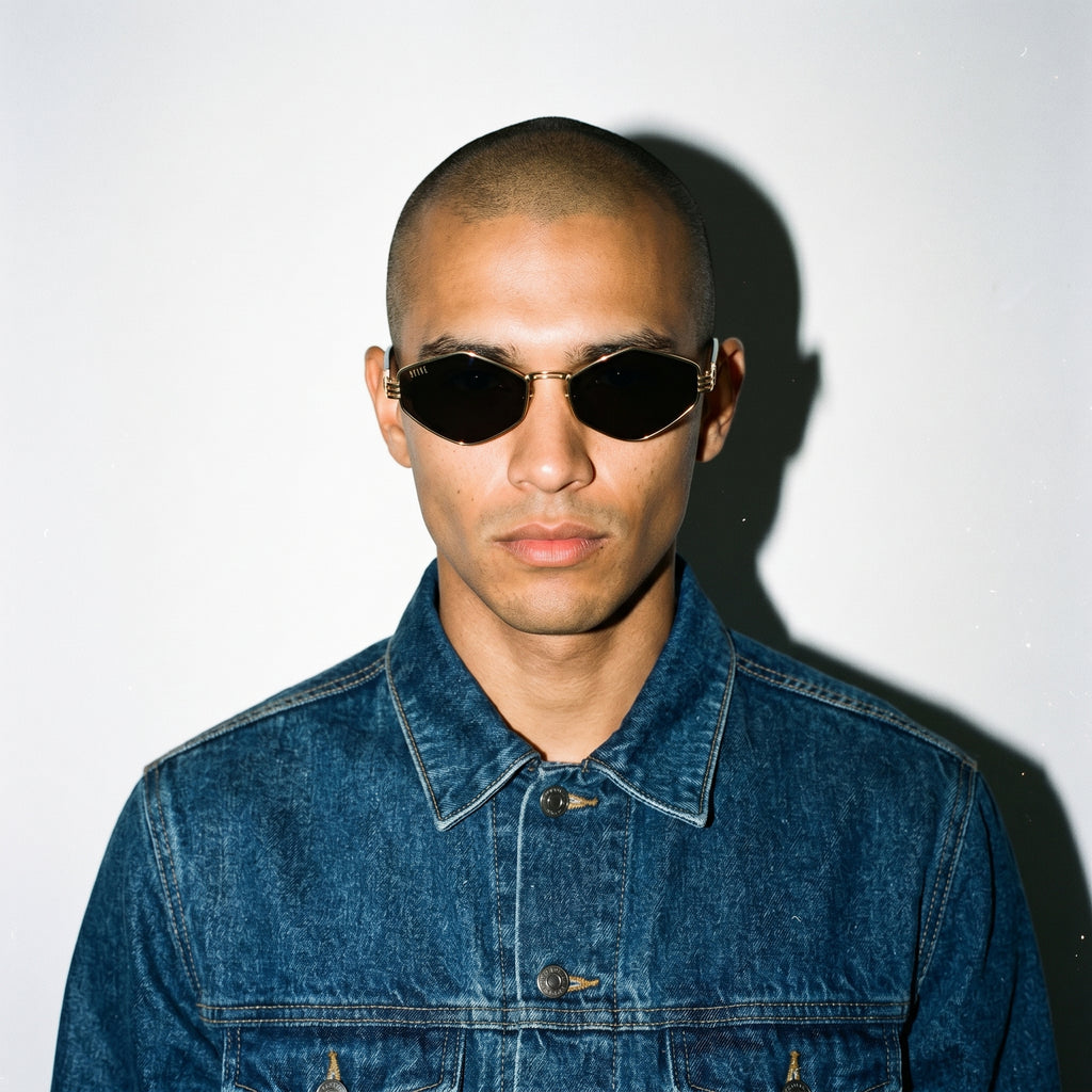 9FIVE Iris Rhombus Black Sunglasses — worn on model [g:black s:all o:4]