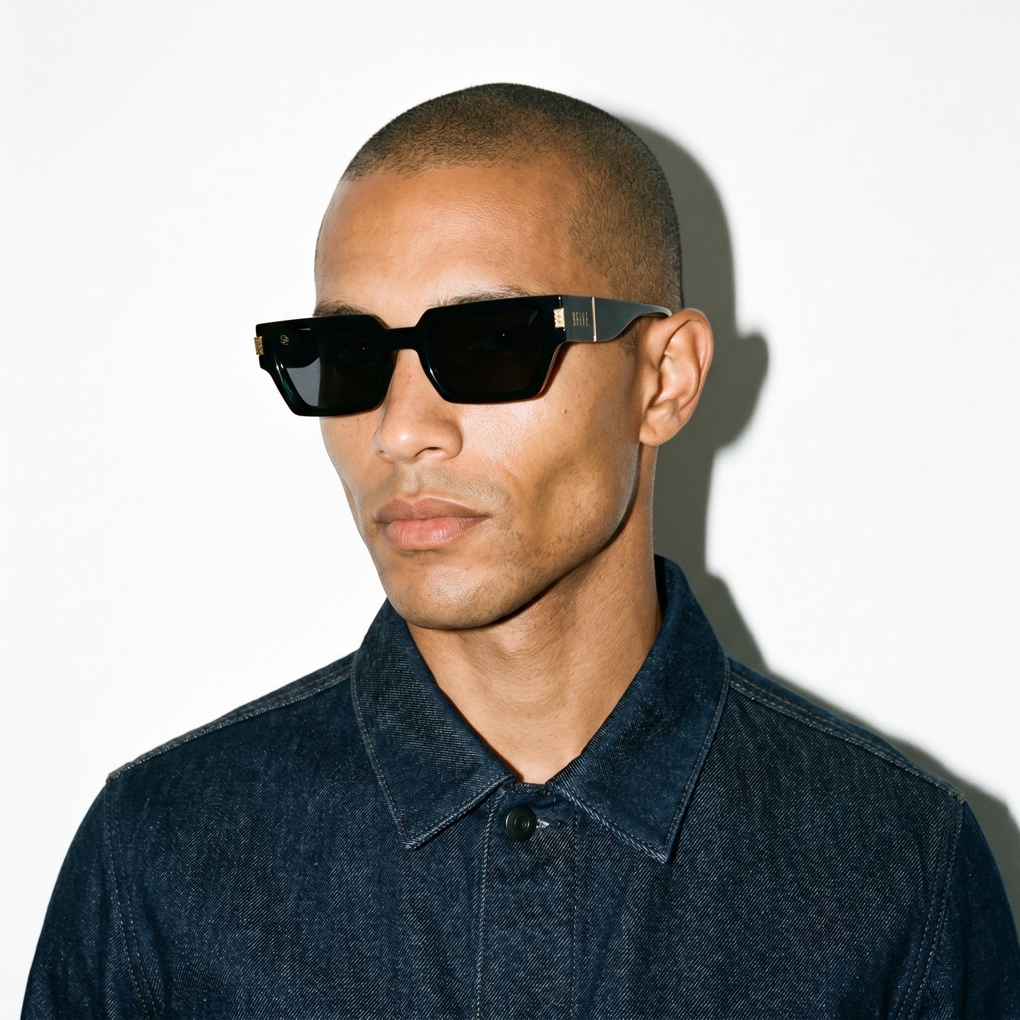 9FIVE Locks Black Sunglasses — worn on model [g:black s:all o:3]