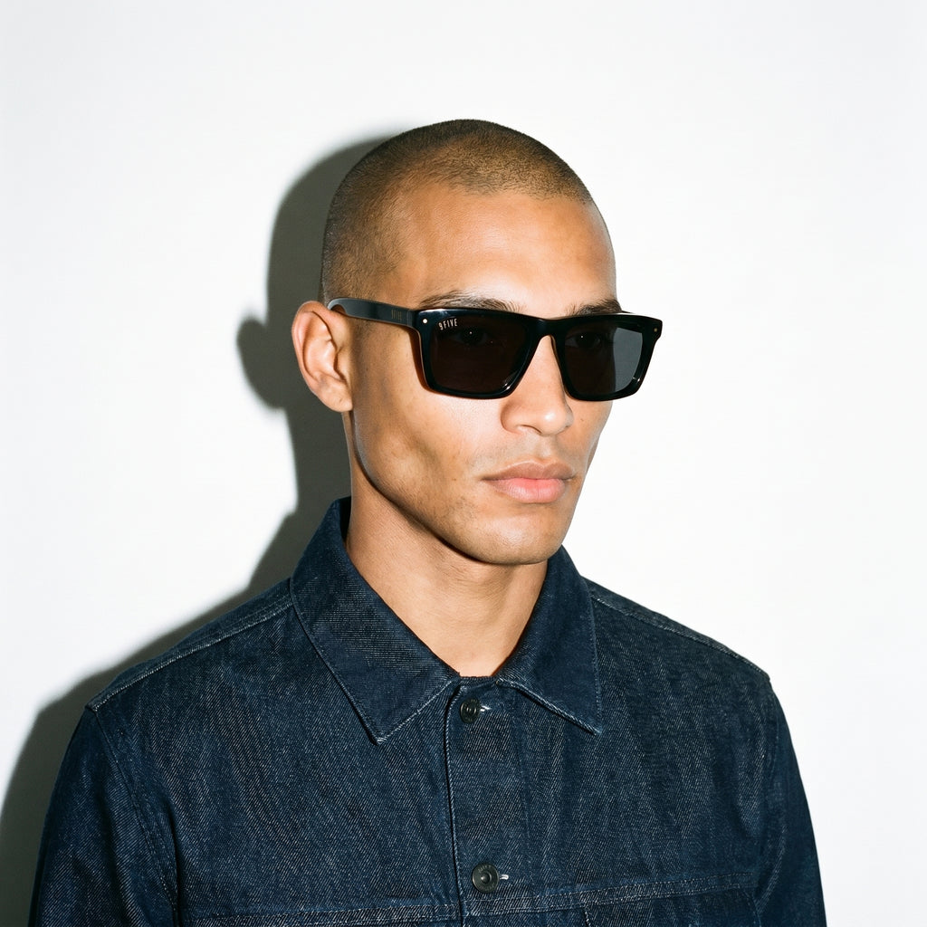9FIVE One Black Sunglasses — worn on model [g:black s:all o:3]