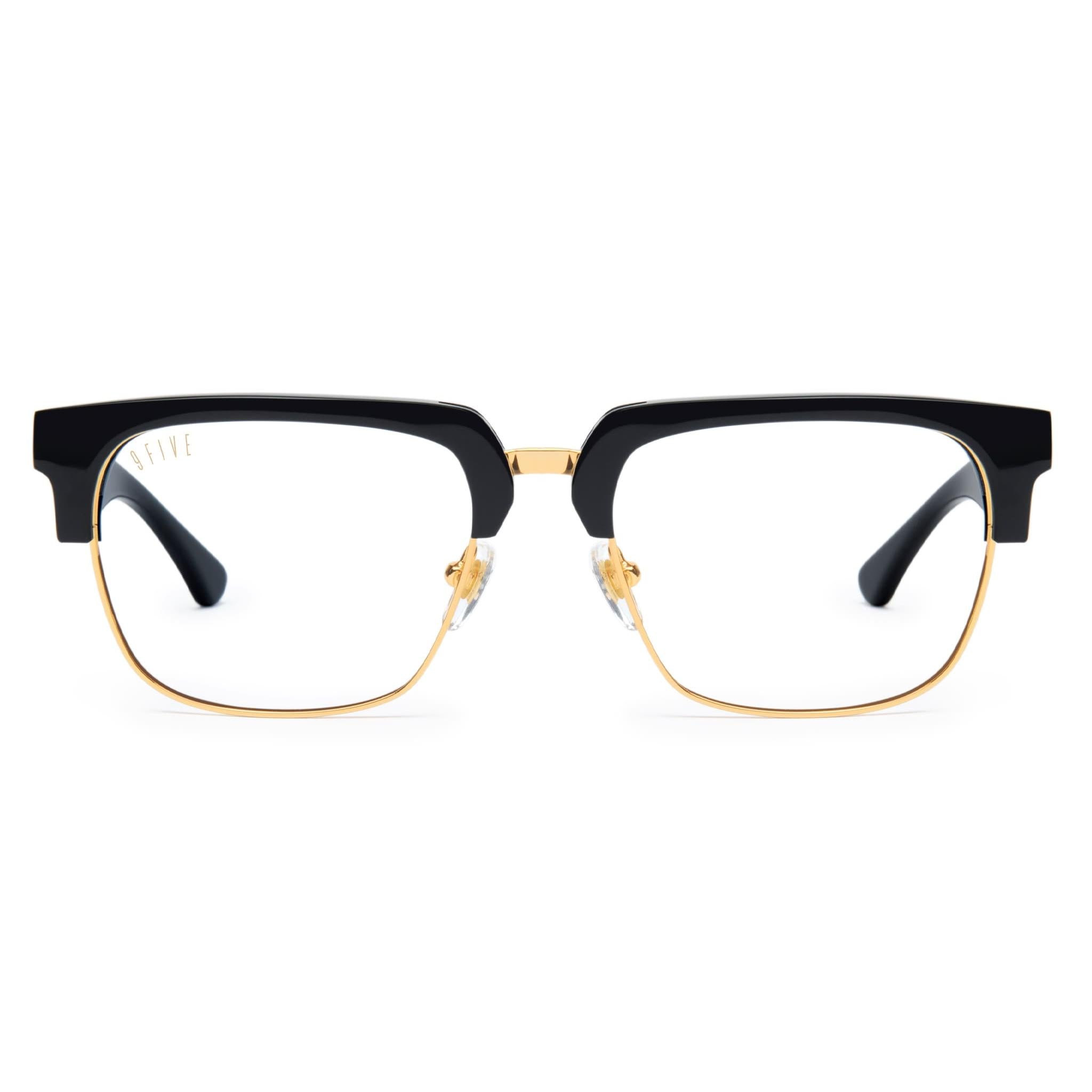 9FIVE Belmont Black & 24K Gold Clear Lens Glasses — XL front [g:all s:xl o:1]