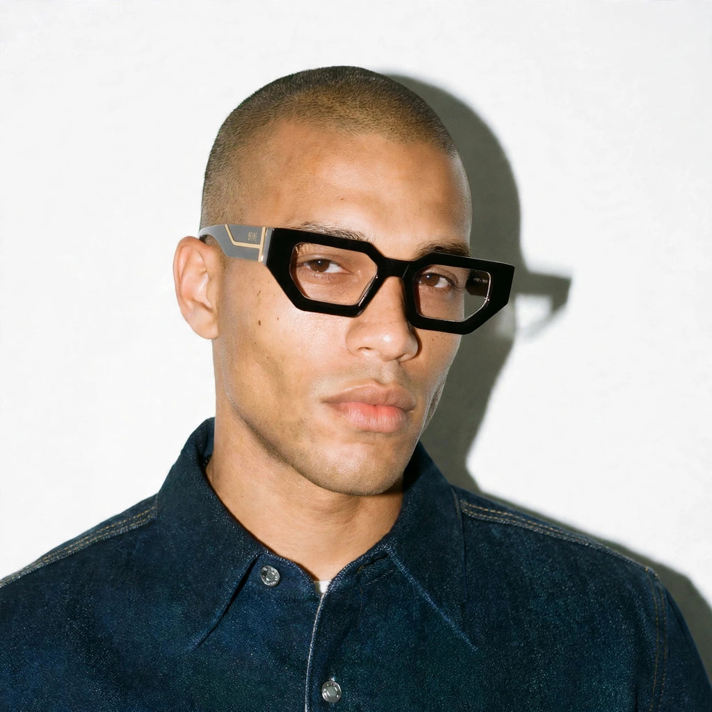 Vincent Clear 24K Gold glasses worn on model