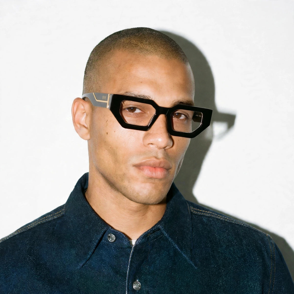 Vincent Clear 24K Gold glasses worn on model