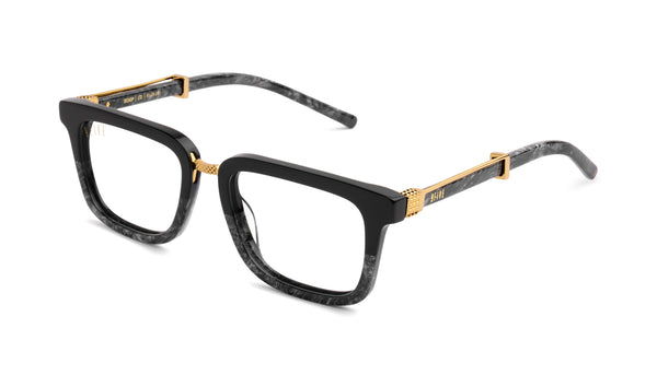 9FIVE Bishop Black Marble & 24K Gold Clear Lens Glasses