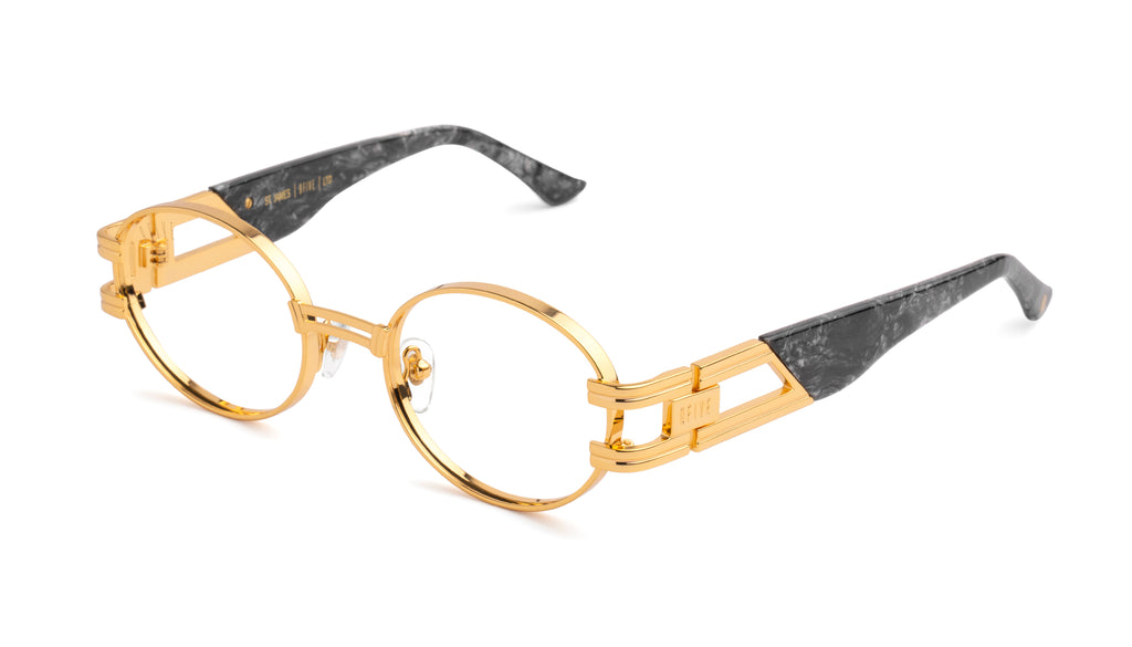 9FIVE St. James Black Marble & 24K Gold Clear Lens Glasses