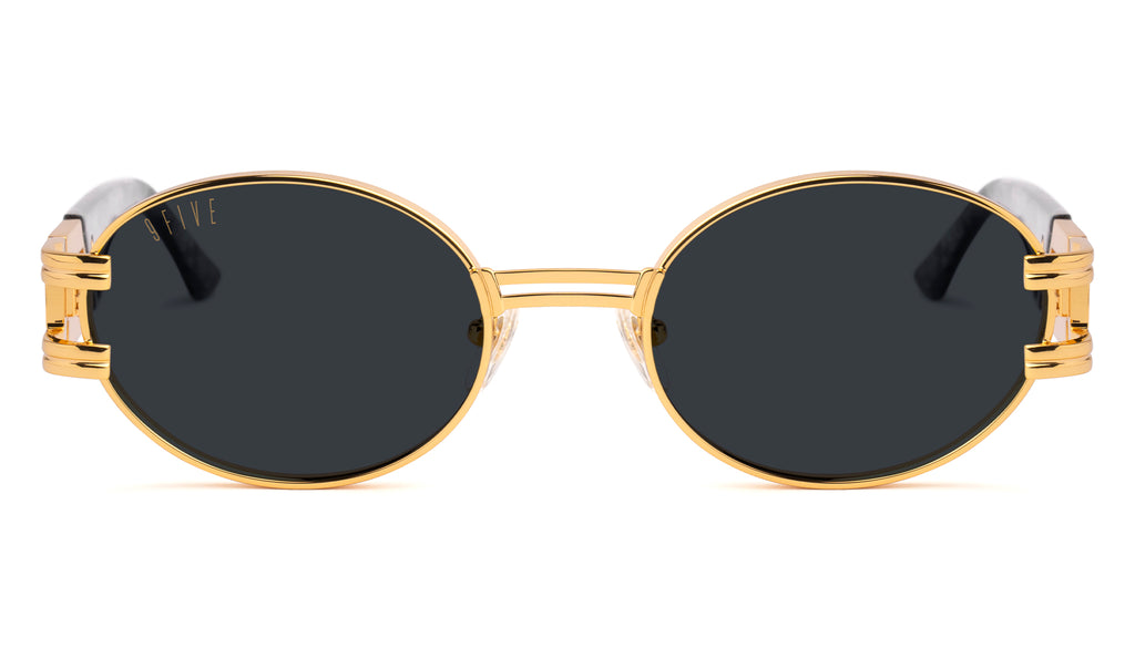 9FIVE St. James Black Marble & 24K Gold XL Sunglasses