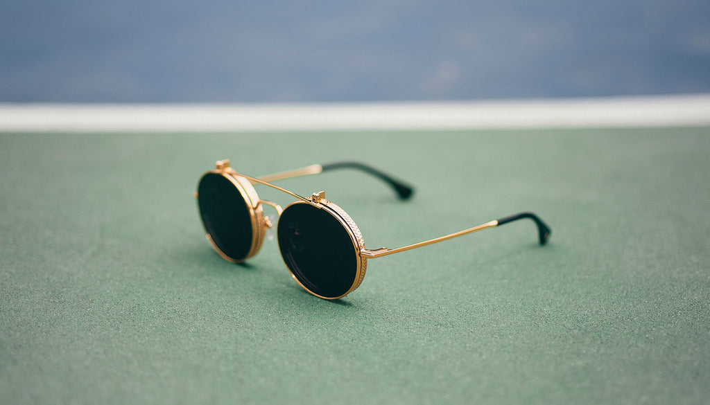 9FIVE 50-50 Flip-Up 24K Gold Round Sunglasses