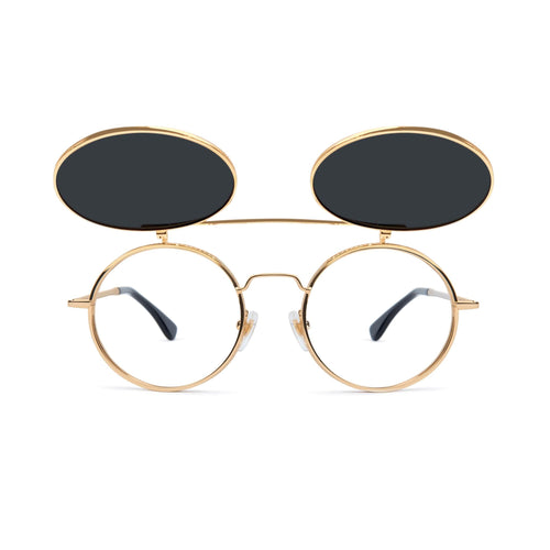 9FIVE 50-50 Flip-Up Black & 24K Gold Sunglasses — front [g:black s:all o:1]