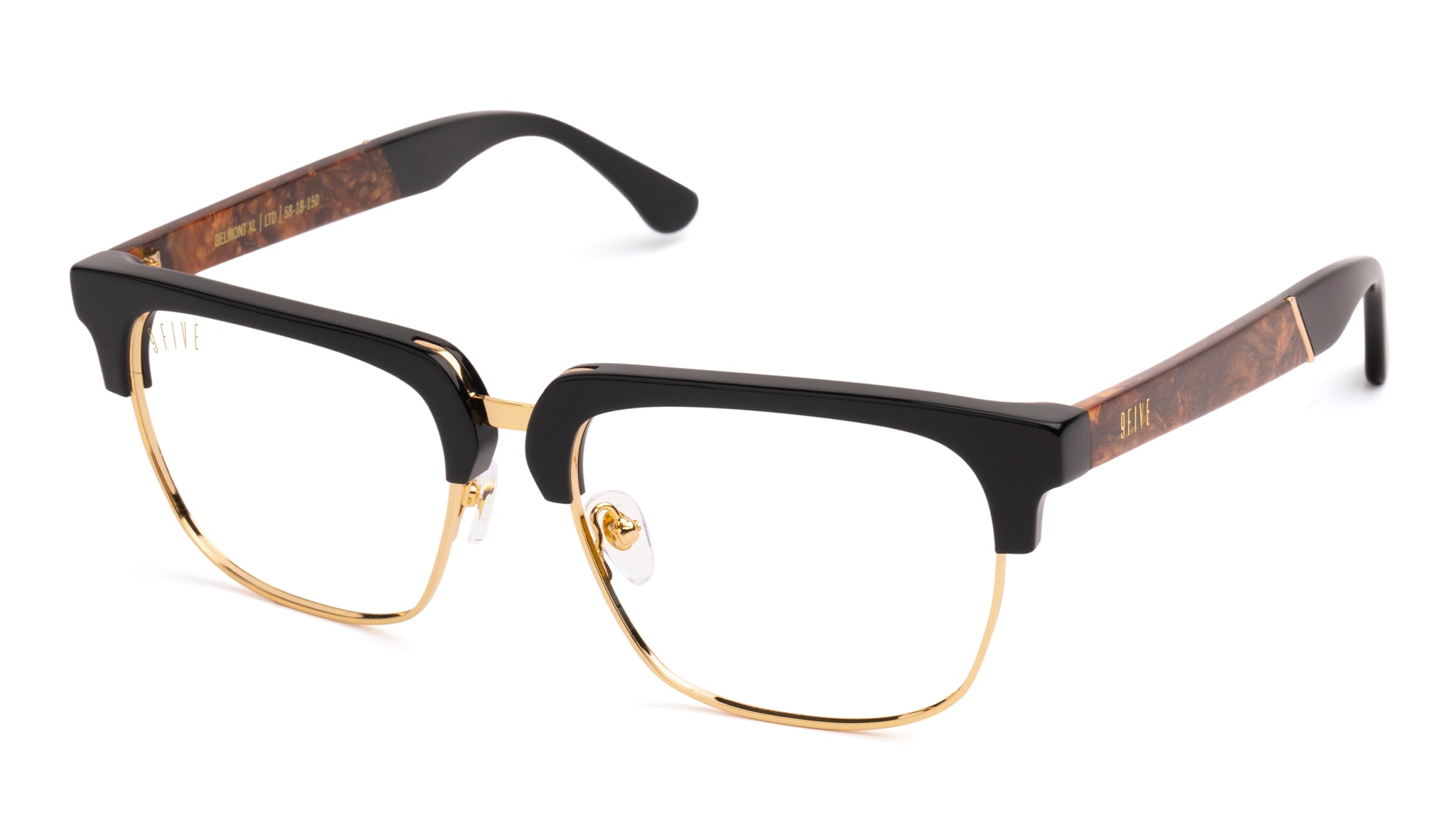 9FIVE Belmont Gold Marble & 24K Gold XL Clear Lens Glasses Rx