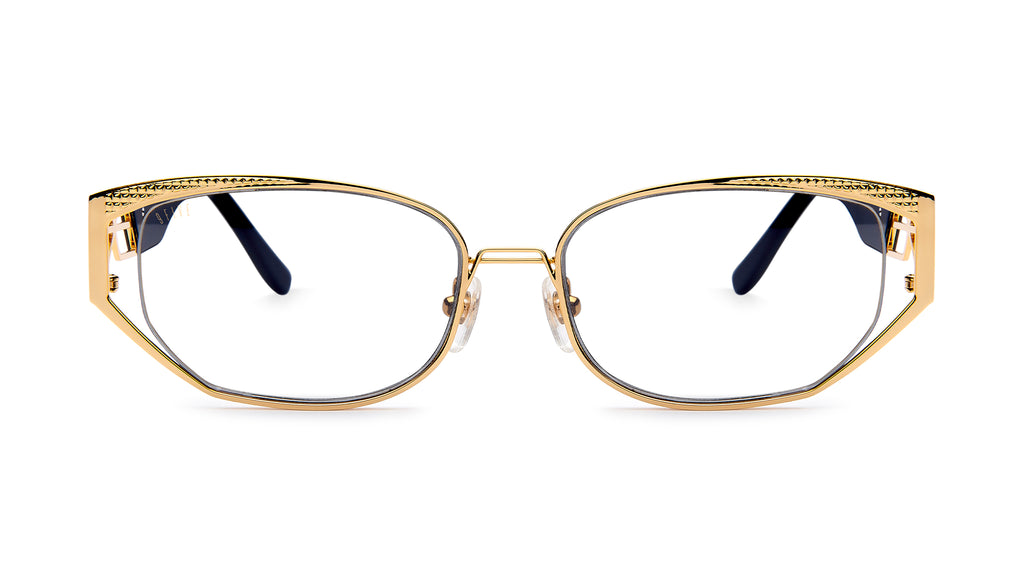 9FIVE Cross Black & 24K Gold Clear Lens Glasses