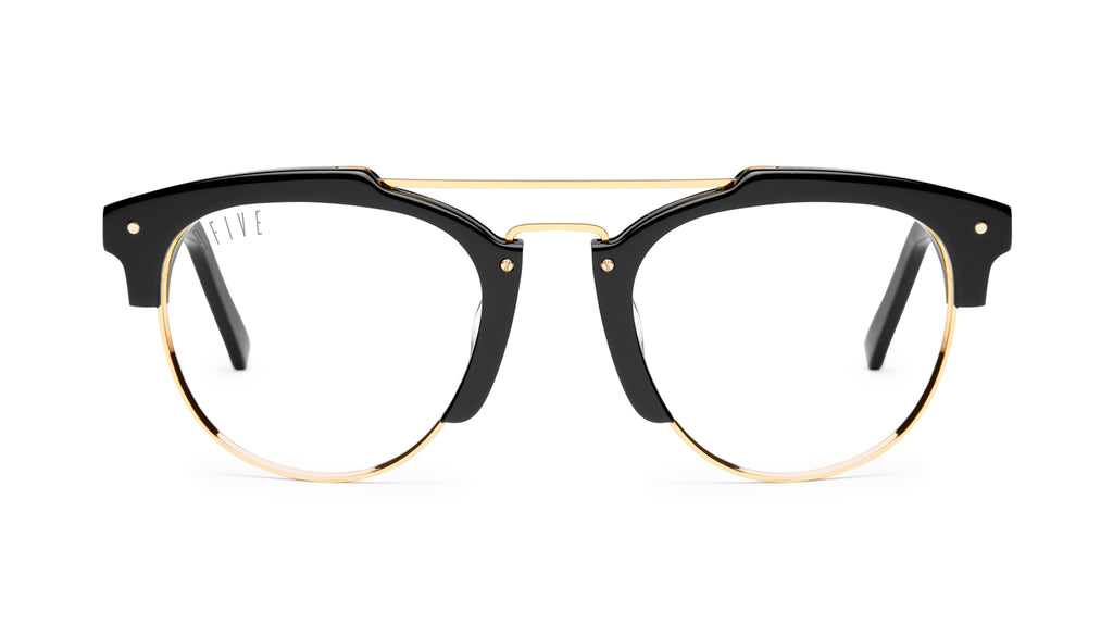 9FIVE Del Rey Black & 24K Gold Clear Lens Glasses