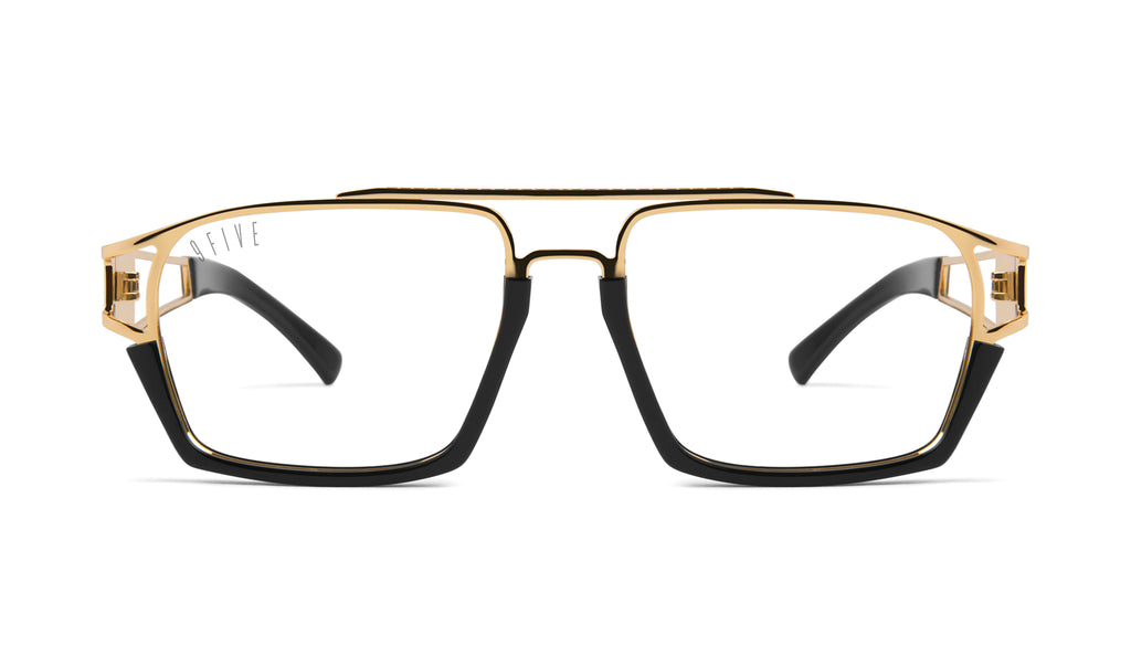9FIVE Kingpin Black & 24k Gold Clear Lens Glasses Rx