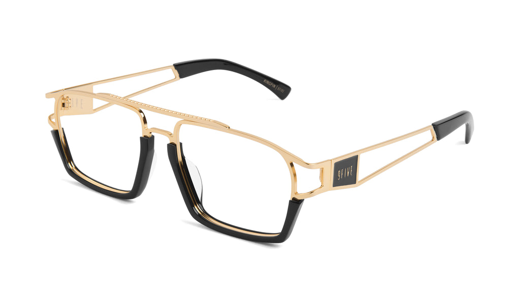 9FIVE Kingpin Black & 24k Gold Clear Lens Glasses Rx