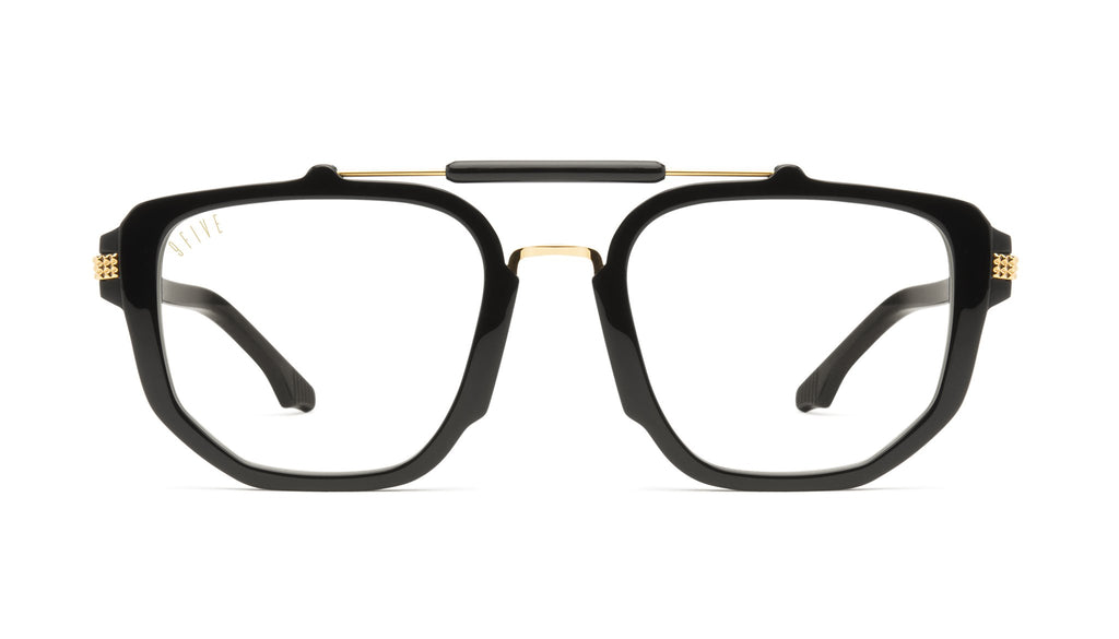 9FIVE Lawrence Black & 24K Gold Clear Lens Glasses Rx