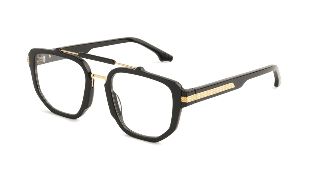 9FIVE Lawrence Black & 24K Gold Clear Lens Glasses Rx