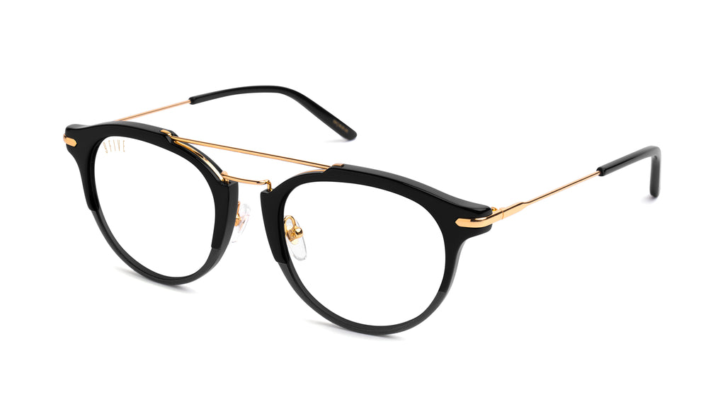 9FIVE Leo Black & 24K Gold Clear Lens Glasses Rx