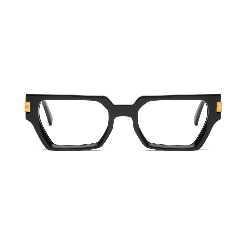 9FIVE Locks Black & 24K Gold Clear Lens Glasses — front [g:all s:reg o:1]