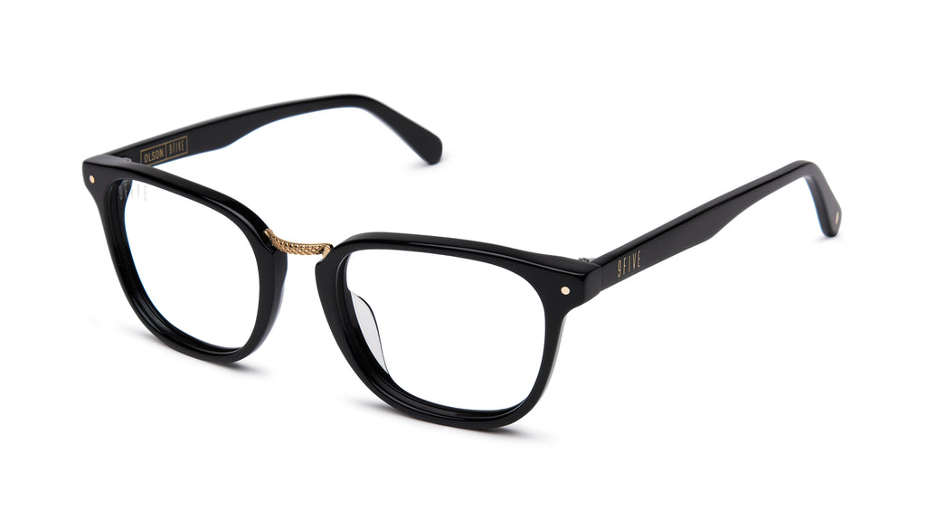 9FIVE Olson Black & 24K Gold Clear Lens Glasses Rx