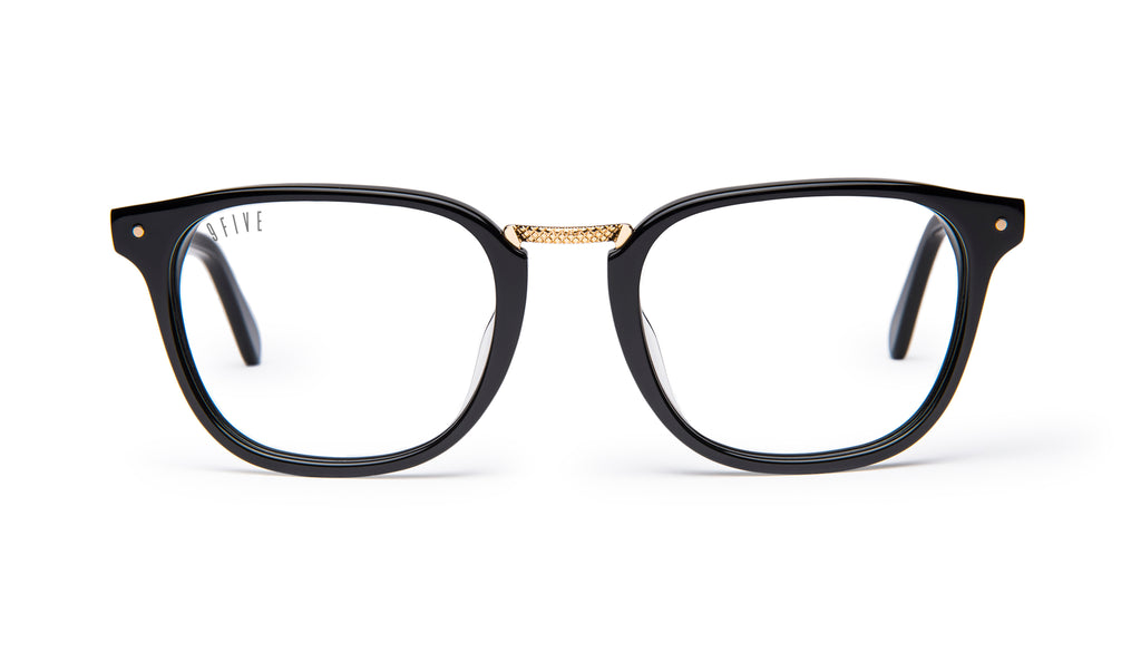 9FIVE Olson Black & 24K Gold Clear Lens Glasses