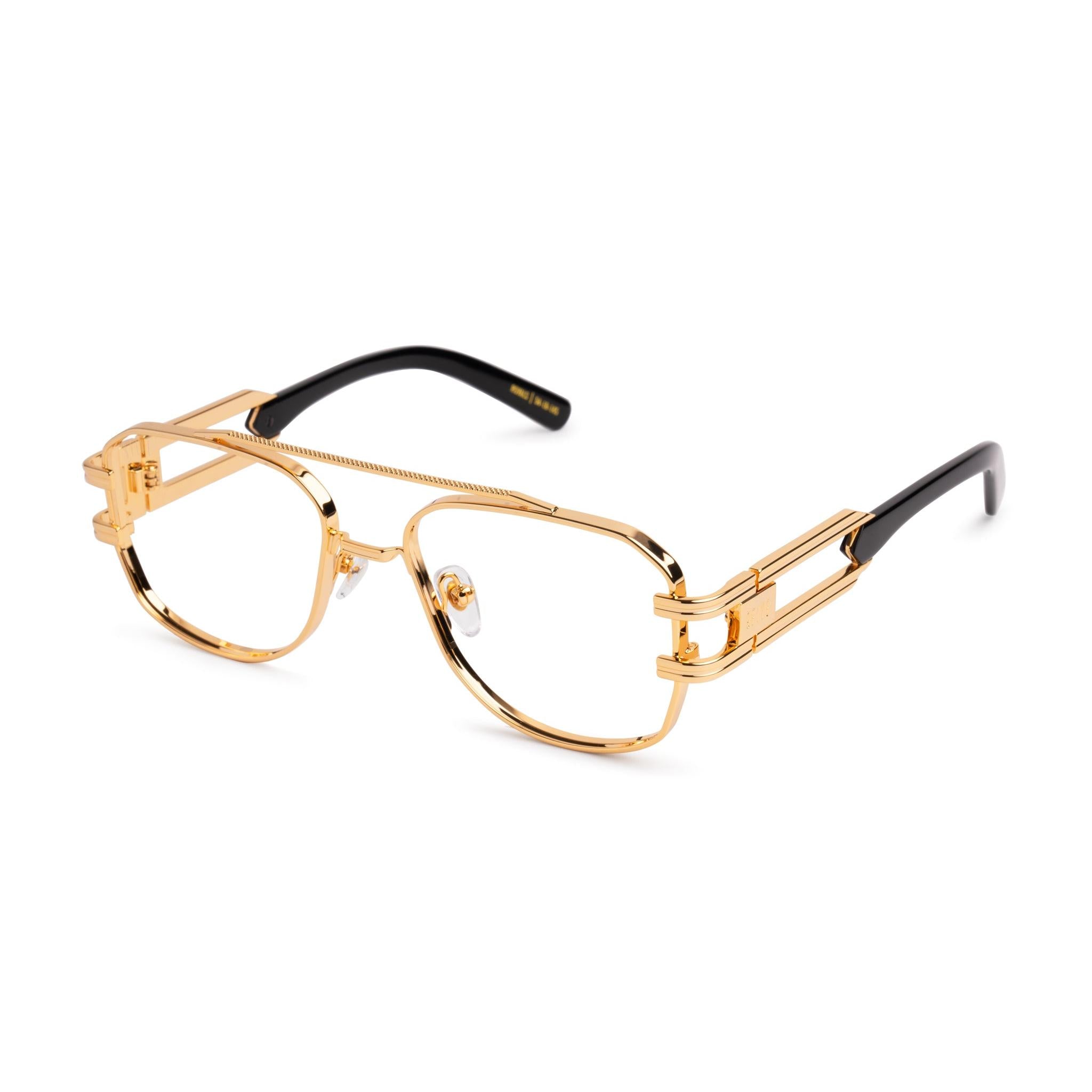 9FIVE Royals Black & 24K Gold Clear Lens Glasses — side [g:all s:reg o:2]