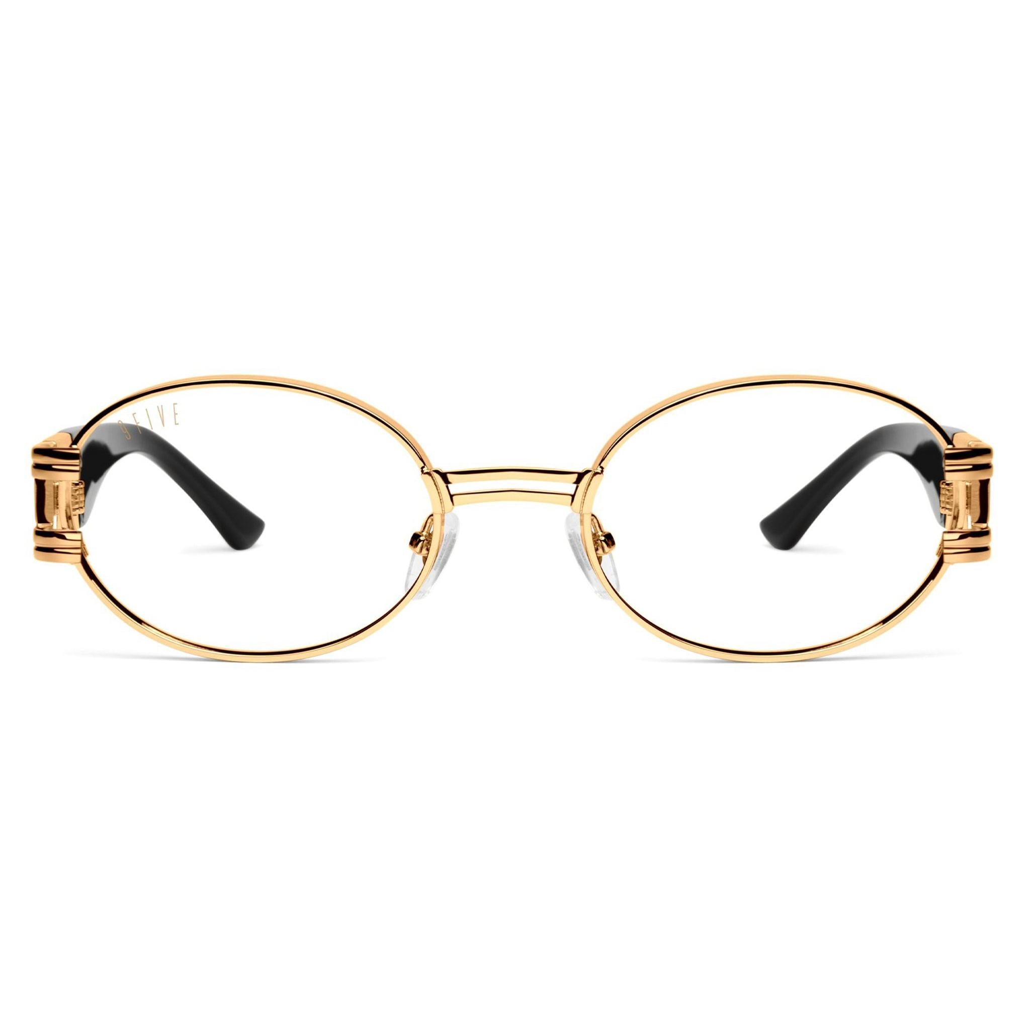 9FIVE St. James Black & 24k Gold XL Clear Lens Glasses