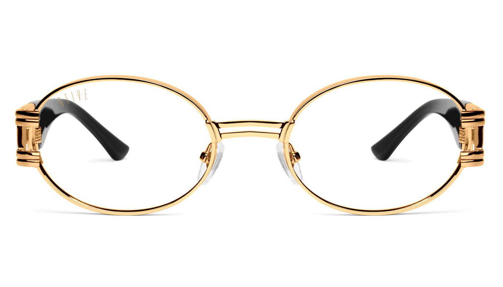 9FIVE St. James Black & 24k Gold XL Clear Lens Glasses