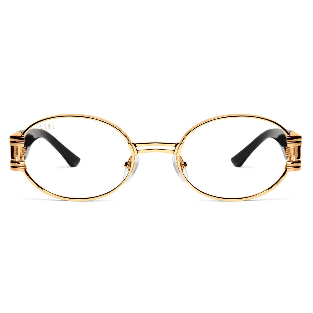 9FIVE St. James Black & 24K Gold Clear Lens Glasses Rx — XL front [g:all s:xl o:1]