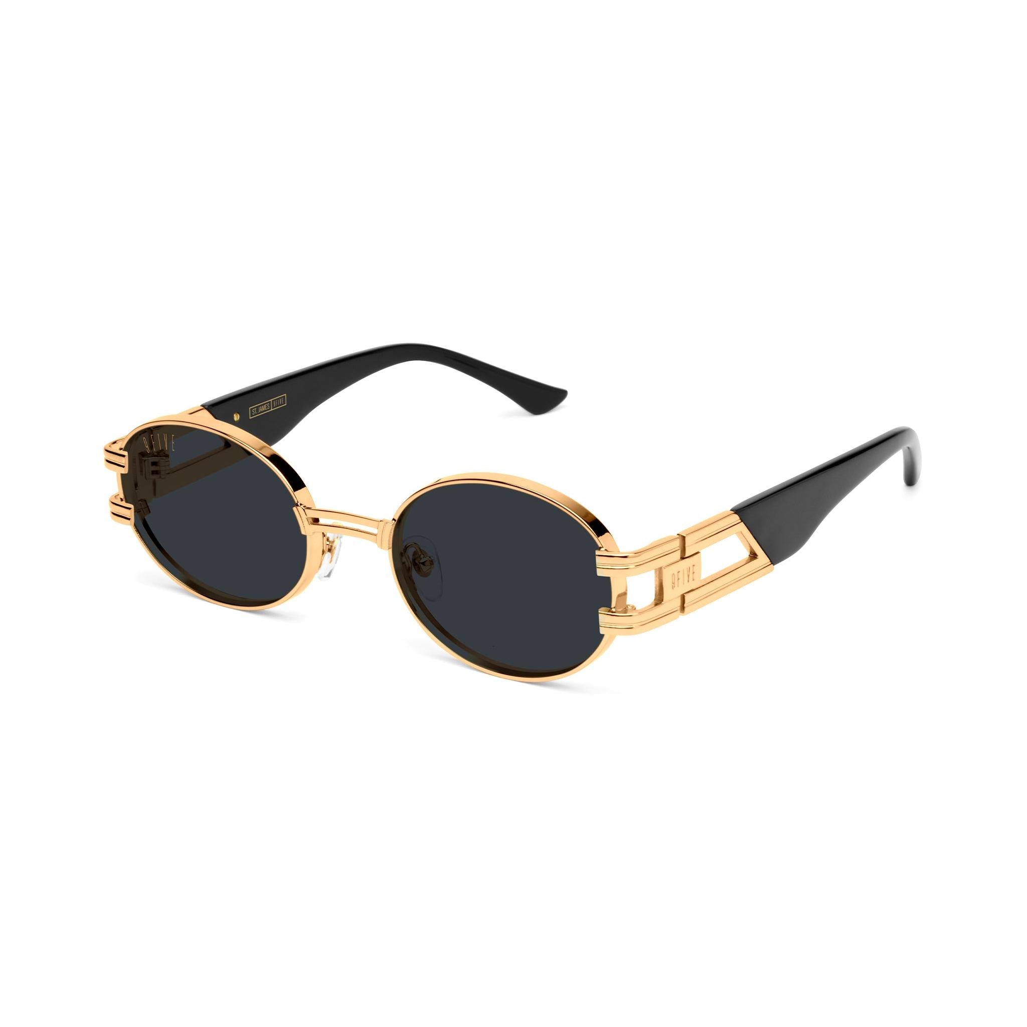 9FIVE St. James Black & 24K Gold Sunglasses — side [g:black s:all o:2]