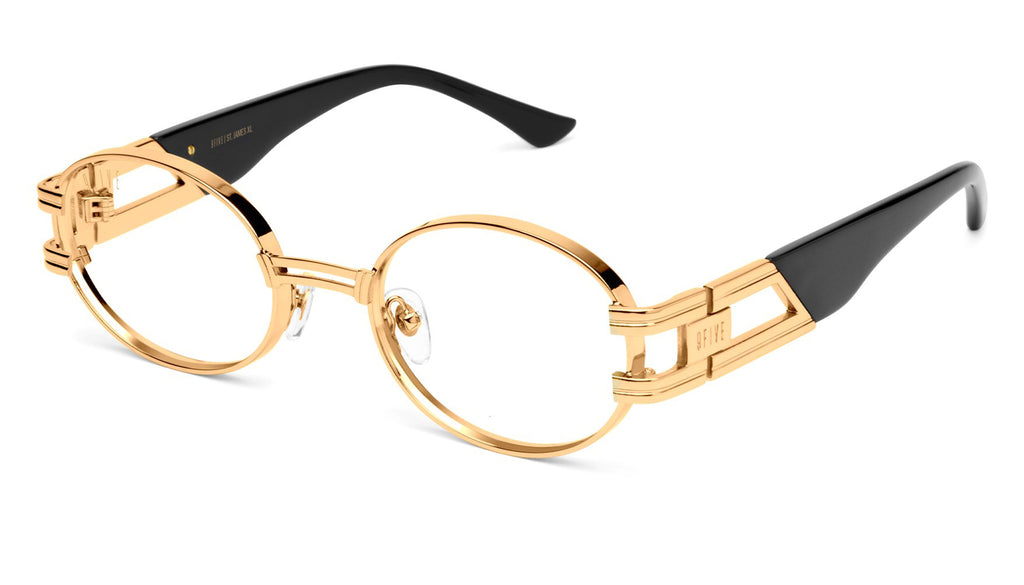 9FIVE St. James Black & 24k Gold XL Clear Lens Glasses