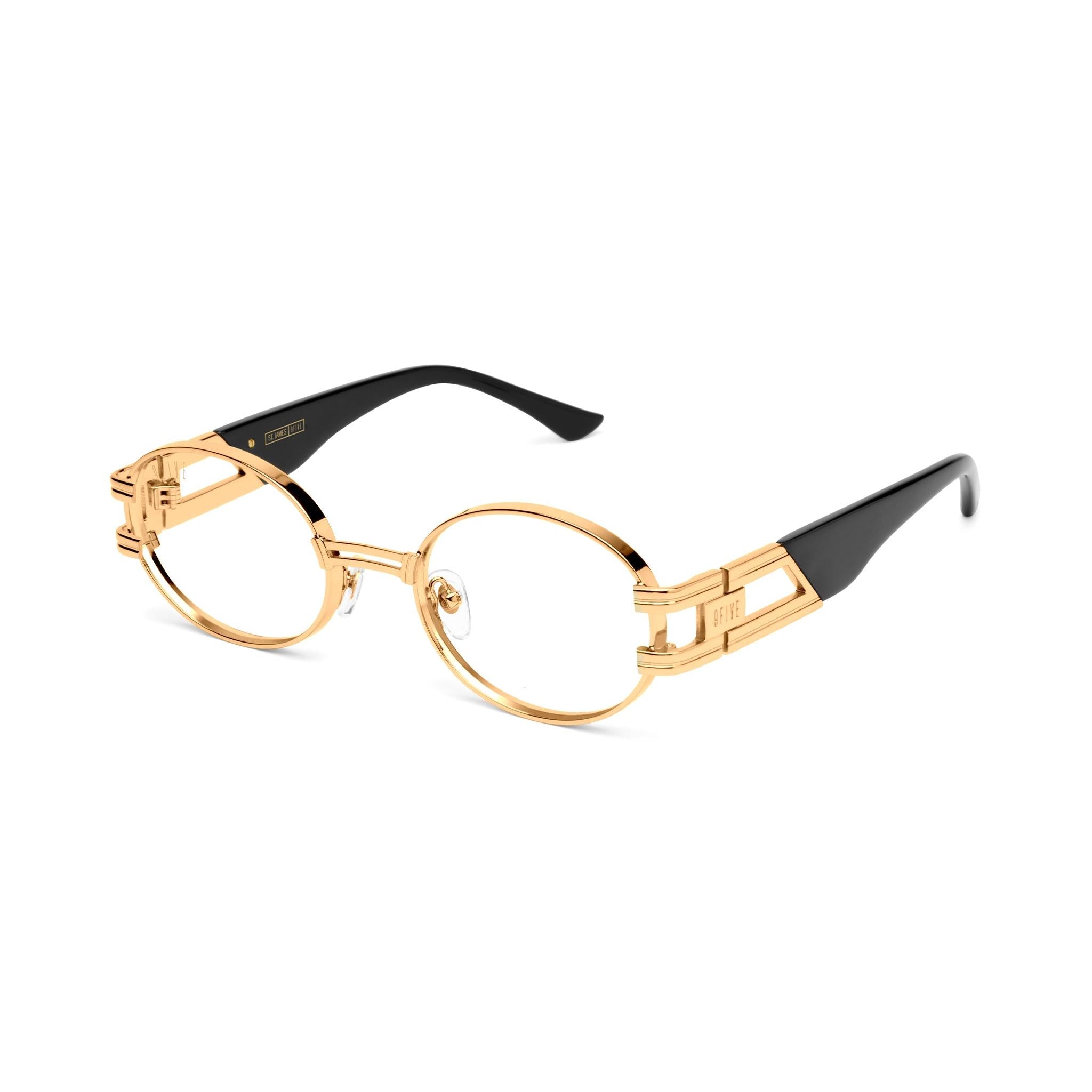 9FIVE St. James Black & 24K Gold Clear Lens Glasses Rx