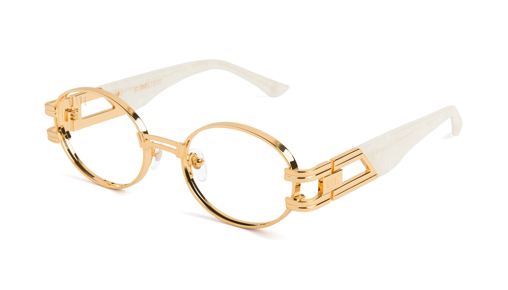 9FIVE St. James Marble Croc & 24k Gold Clear Lens Glasses
