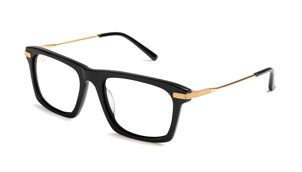 9FIVE Three Black & 24k Gold Clear Lens Glasses