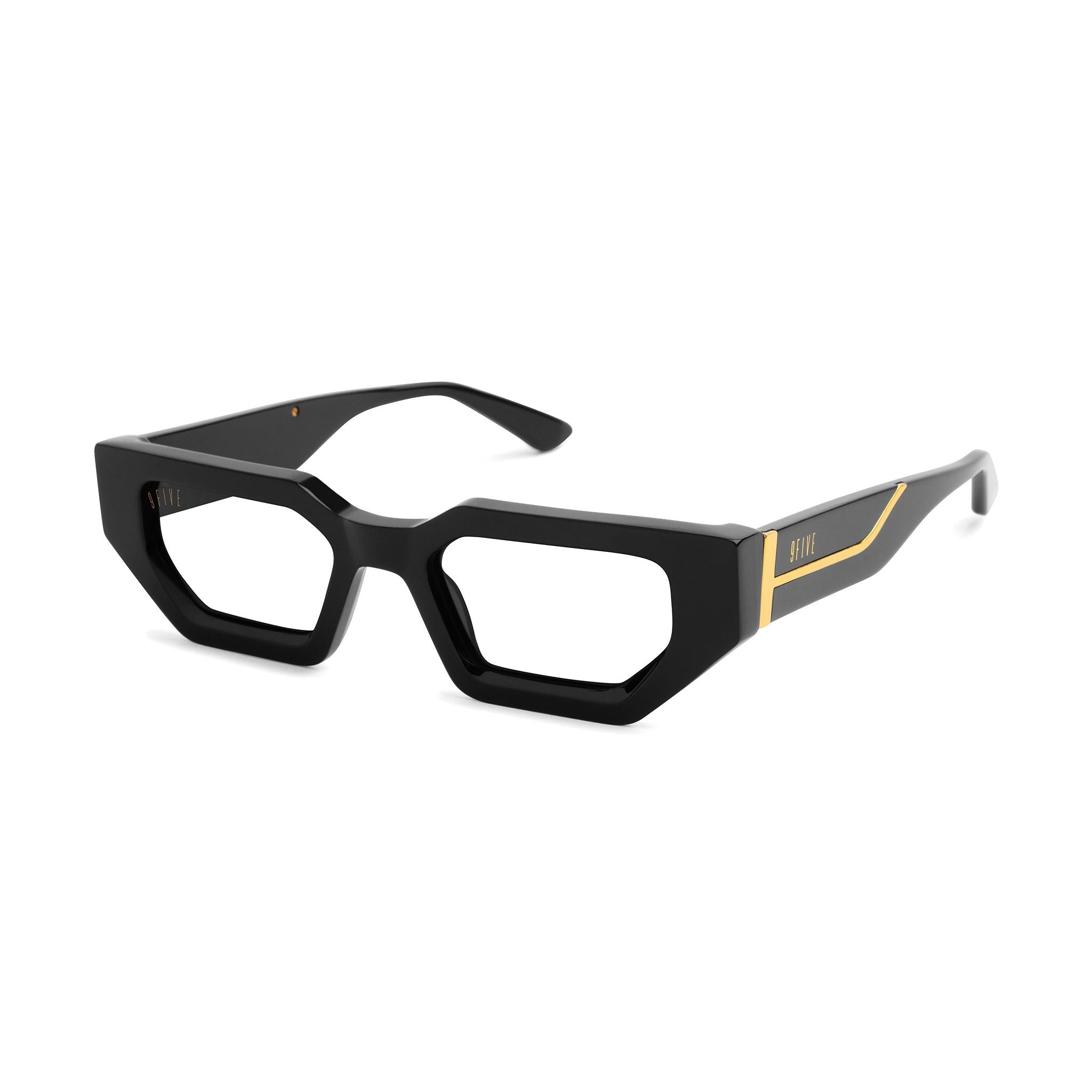 9FIVE Vincent Black & 24K Gold Clear Lens Glasses Rx