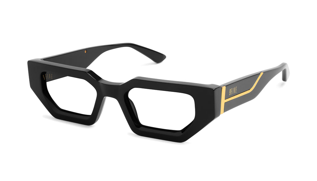 9FIVE Vincent Black & 24K Gold Clear Lens Glasses Rx