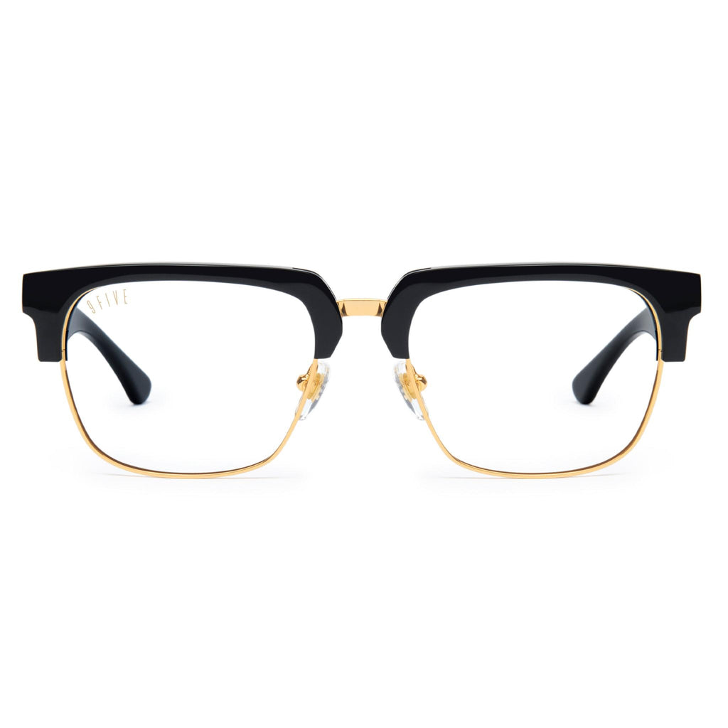 9FIVE Belmont Black & 24K Gold XL Clear Lens Glasses