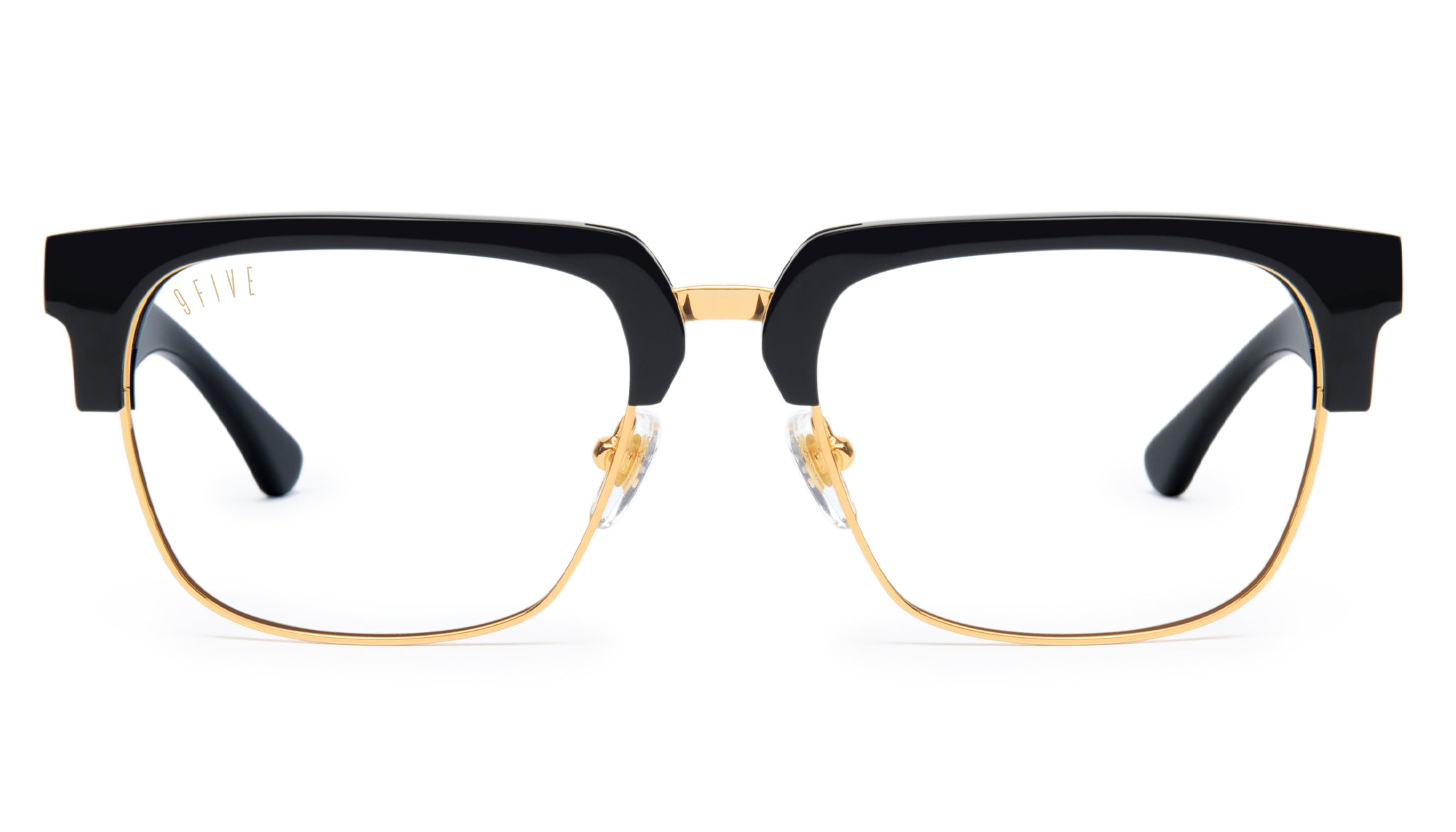 9FIVE Belmont XL Black & 24K Gold Clear Lens Glasses Rx