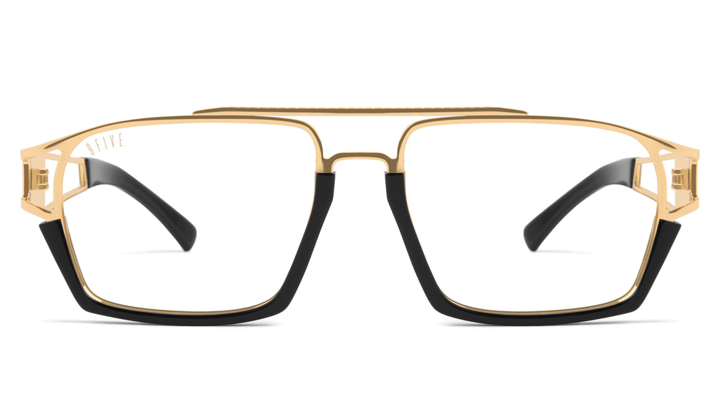 9FIVE Kingpin Black & 24k Gold XL Clear Lens Glasses Rx